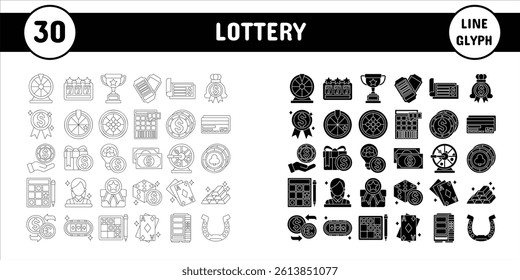 Lottery Line Glyph Vector Illustration Icon Sticker Set Design Materials
