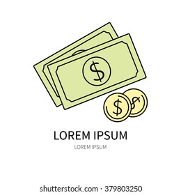 Lottery line icon of dollar vector illustration.