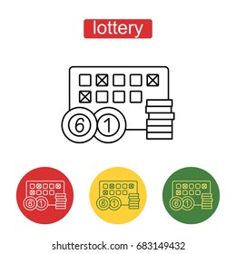 Lottery line icon. An illustration of a lottery ticket. Bingo. Single outline icon on the circle button. Outline illustration of lottery concept for web design, mobile application. Editable stroke.