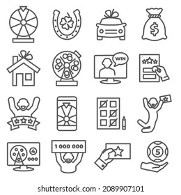 Lottery line icon set on white background