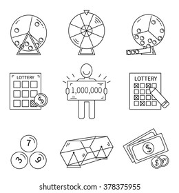 Lottery line icons set isolated vector illustration.