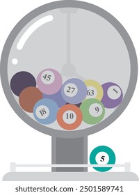 Lotteriemaschine mit Lottokugeln im Inneren. Lotto Bingo Spiel Glück Konzept Illustration. Radtrommelfreizeit