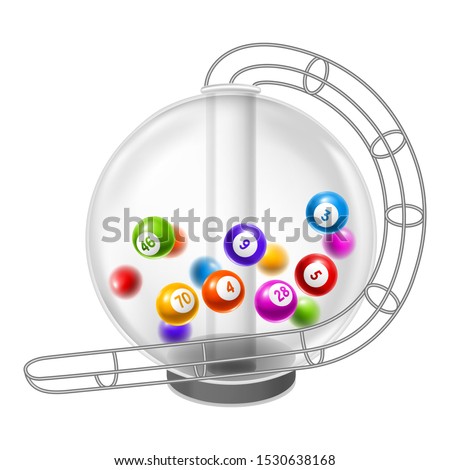 Lottery machine with balls inside. Lotto or bingo game wheel drum.