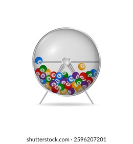 Lottery Machine with lotto balls inside. Bingo Game. Lottery wheel drum. Bingo luck, fortune and chance. Vector illustration.