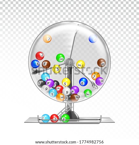 Lottery Machine With Lotto Balls Inside Vector. Lottery Wheel Drum Leisure Game Equipment. Gambling Money Device. Bingo Luck, Fortune And Chance Excitement Lifestyle Template Realistic 3d Illustration