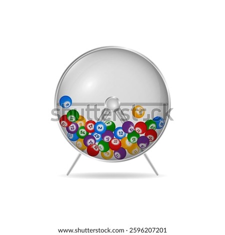 Lottery Machine with lotto balls inside. Bingo Game. Lottery wheel drum. Bingo luck, fortune and chance. Vector illustration.