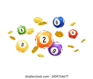 Lottery machine tickets balls realistic icons set isolated on white background vector illustration