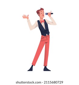 Lottery with Man Presenter with Microphone Announcing Winner Vector Illustration