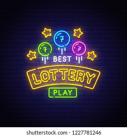 Lottery neon sign, bright signboard, light banner. Big win logo, emblem. Fortune label. Vector illustration