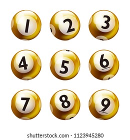 Lottery number balls isolated on white background set from 1 to 9.