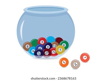 Lottery numbers in a glass bowl clipart. Raffle with glass bowl vector flat design