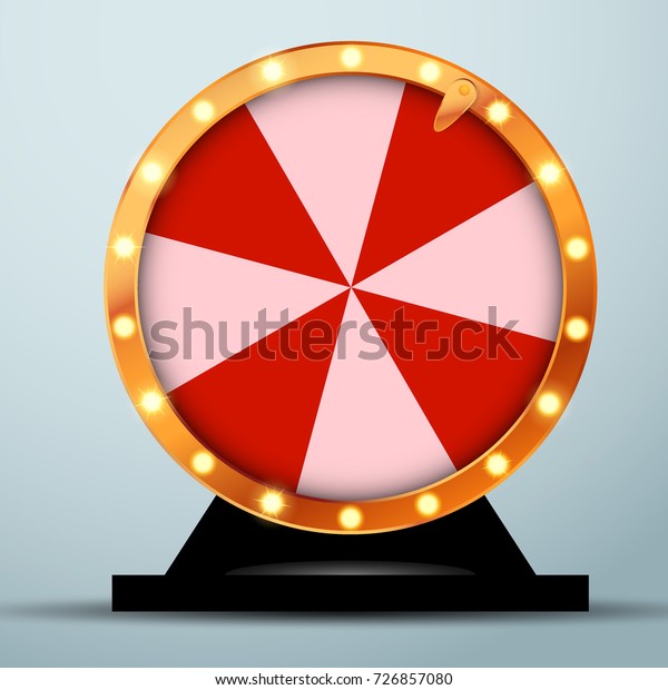 Lottery online casino fortune wheel in\
golden circle with red and white stripes. Realistic spinning bright\
roulette. Vector\
illustration