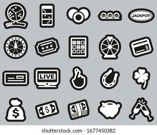 Lottery or Raffle Icons White On Black Sticker Set Big