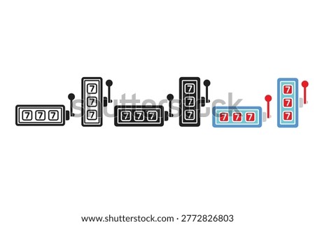 Lottery roll machine vector icon with 777 symbol representing jackpot, luck, winning, and casino game concepts.
