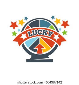 Lottery Roulette Or Wheel Of Fortune Logo Template. Bingo Lotto Lottery Lucky Numbers Win. Vector Isolated Icon Of Stars And Ribbon