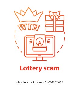 Lottery scam concept icon. Fake win. Illegal gambling and fraud. Online trickery. Financial deception idea thin line illustration. Vector isolated outline drawing