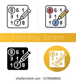 Lottery Scam Icon. Advance-fee Fraud. Sweepstake Contest. Prize Scamming. Gambling. Upfront Payment. Fraudulent Scheme. Flat Design, Linear And Color Styles. Isolated Vector Illustrations