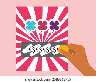 Lottery scratch card, person scratching card illustration