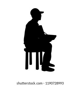 Lottery seller silhouette vector. Asian people isolated on white.