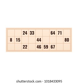 Lottery ticket for drawing money and prizes. Ticket for event, financial success, growth, luck, money well-being, fortune. Loto eight with numbers. Win game in lottery, winning. Vector illustration.