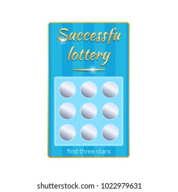 Lottery ticket for drawing money, prizes. Ticket for event, financial success, growth, luck, money well-being, fortune. Lottery with balls. Win game in lottery, winning. Vector illustration.