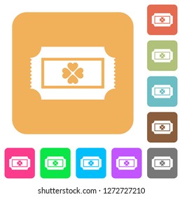 Lottery ticket flat icons on rounded square vivid color backgrounds.