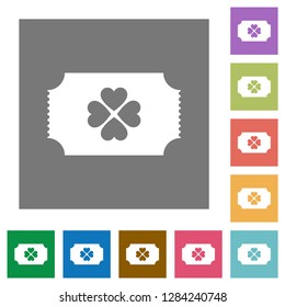 Lottery ticket flat icons on simple color square backgrounds