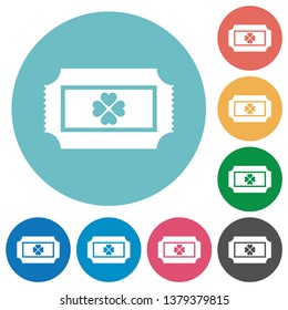 Lottery ticket flat white icons on round color backgrounds