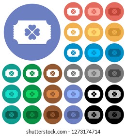 Lottery ticket multi colored flat icons on round backgrounds. Included white, light and dark icon variations for hover and active status effects, and bonus shades.