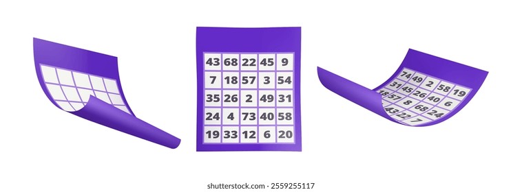 Lottery ticket with numbers, isolated lotto gambling games for entertainment. Vector paper sheet with folded or curved corner, taking chance and luck. Winning money and playing for fun