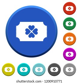 Lottery ticket round color beveled buttons with smooth surfaces and flat white icons