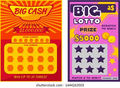 Lottery ticket vector lucky bingo card win chance lotto game jackpot ticketing set illustration lottery gaming tickets isolated on white background