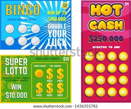 Lottery ticket vector lucky bingo card win chance lotto game jackpot ticketing set illustration lottery gaming tickets isolated on white background