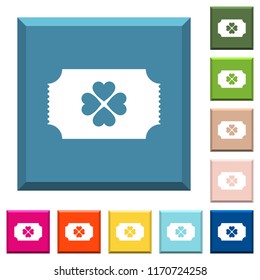 Lottery ticket white icons on edged square buttons in various trendy colors