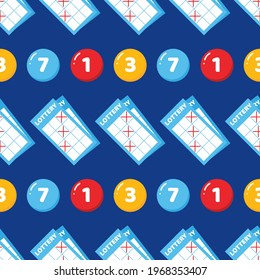 Lottery tickets and lottery numbered balls colorful vector seamless pattern background.