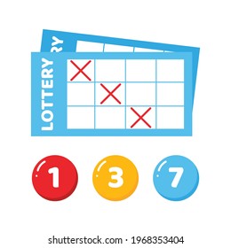 Lottery tickets and lottery numbered balls vector cute colorful illustration, icons.