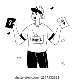 Lottery winner character illustration in glyph style 

