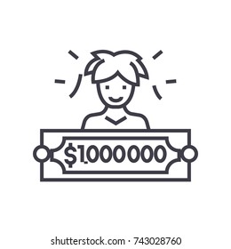 lottery winner concept vector thin line icon, symbol, sign, illustration on isolated background