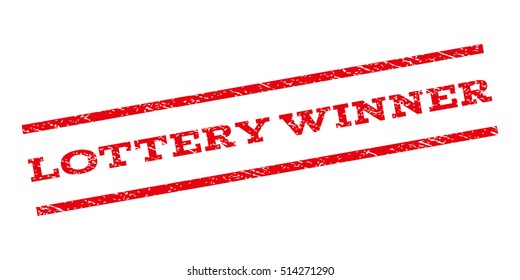 Lottery Winner watermark stamp. Text tag between parallel lines with grunge design style. Rubber seal stamp with dust texture. Vector red color ink imprint on a white background.