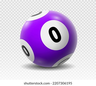 Lotto ball 0. Gambling, graphic elements for website. Violet ball with number zero. Lotteries of prizes, luck and success. Elements for software development. Realistic isometric vector illustration