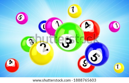 Lotto balls 3d vector bingo, lottery or keno gambling games colourful scatter flying spheres with lucky winning combination numbers. Gaming raffle, jackpot, chance drawing realistic illustration