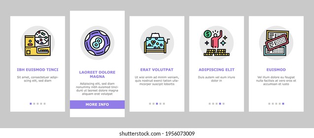 Lotto Gamble Game Onboarding Mobile App Page Screen Vector. Lotto Ticket And Ball, Winner Winning Prize And Money, Clover And Rabbit Paw, Fortune And Lucky Illustrations