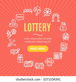 Lotto Signs Round Design Template White Thin Line Icon on a Red Web Concept Include of Elements. Vector illustration
