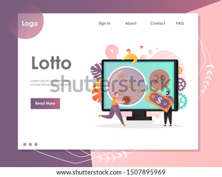 Lotto vector website template, web page and landing page design for website and mobile site development. Online lottery game concept with characters.