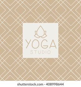 Lotucs And Text Yoga Studio Design Card In Pastel Colors Flat Vector Design On Ornamental Background