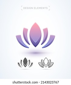 Lotus 3d Logo Design Elements. Meditation, Yoga, Calm, Peace, Gratitude App Icon. Cosmetics