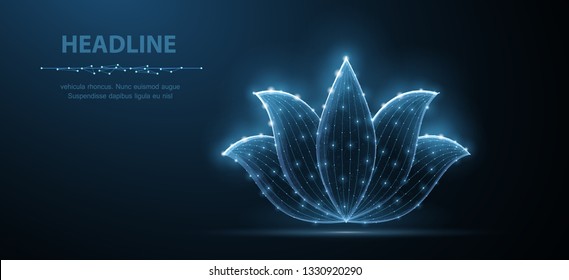 Lotus. Abstract vector lotus flower icon isolated on blue background. Natural beauty, floral ornament, relax yoga, fitness harmony symbol. Health meditation, luxury organic, calm concept illustration