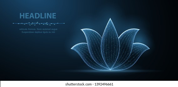 Lotus. Abstract vector lotus flower icon isolated on blue background. Natural beauty, floral ornament, relax yoga, fitness harmony symbol. Health meditation, luxury organic, calm concept illustration