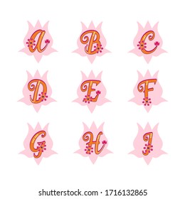 Lotus alphabet set. Abcdefghi letters. 