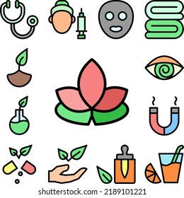 Lotus alternative medicine icon in a collection with other items